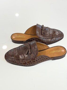 J Mclaughlin Brown Leather Crocodile Mule Loafers Women's Size 7 Georgina